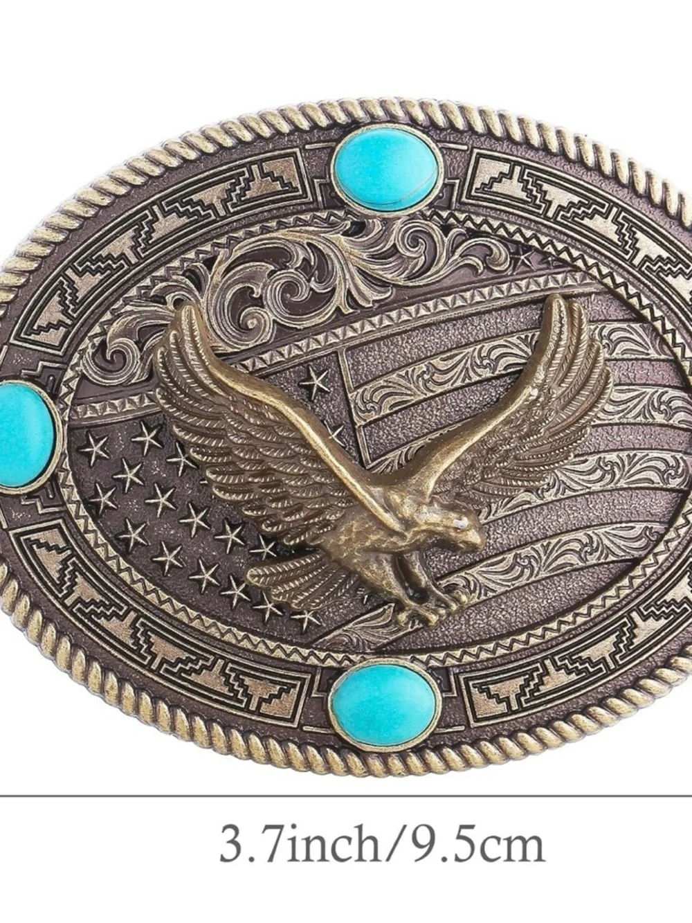 Vintage Bronze Eagle Western Belt Buckle with Turquoise Accents